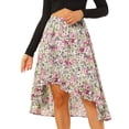thumbnail image 1 of Falda Floral Midi Allegra K de gasa Lúrex con cintura Elástica y dobladillo alto y Bajo Blanco Violeta M, 1 of 6