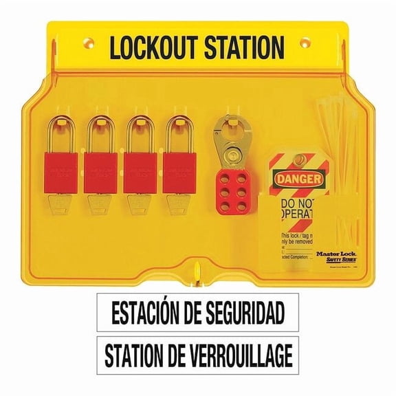 Master Lock Lockout Station,Filled,4 Padlocks 1482BP1106