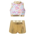 thumbnail image 2 of inhzoy Kids Big Girls 2PCs Gymnastic Dance Outfit Sets Shiny Metallic Crop Top with Shorts,Sizes 6-14 Yellow 12, 2 of 7