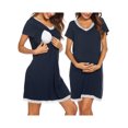 thumbnail image 2 of Inadays Women's Nursing Nightgown Short Sleeve Maternity Nursing Gowns for Breastfeeding Sleepwear Dress for Hospital, Navy blue, M, 2 of 6