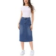 thumbnail image 2 of Inspire Chic Conjunto Faldas de Mezclilla para Mujeres, Cintura Alta, Con Cremallera, Con Abertura en la Parte Posterior, Faldas Midi de Jean con Bolsillos, Azul Cielo M, 2 of 6