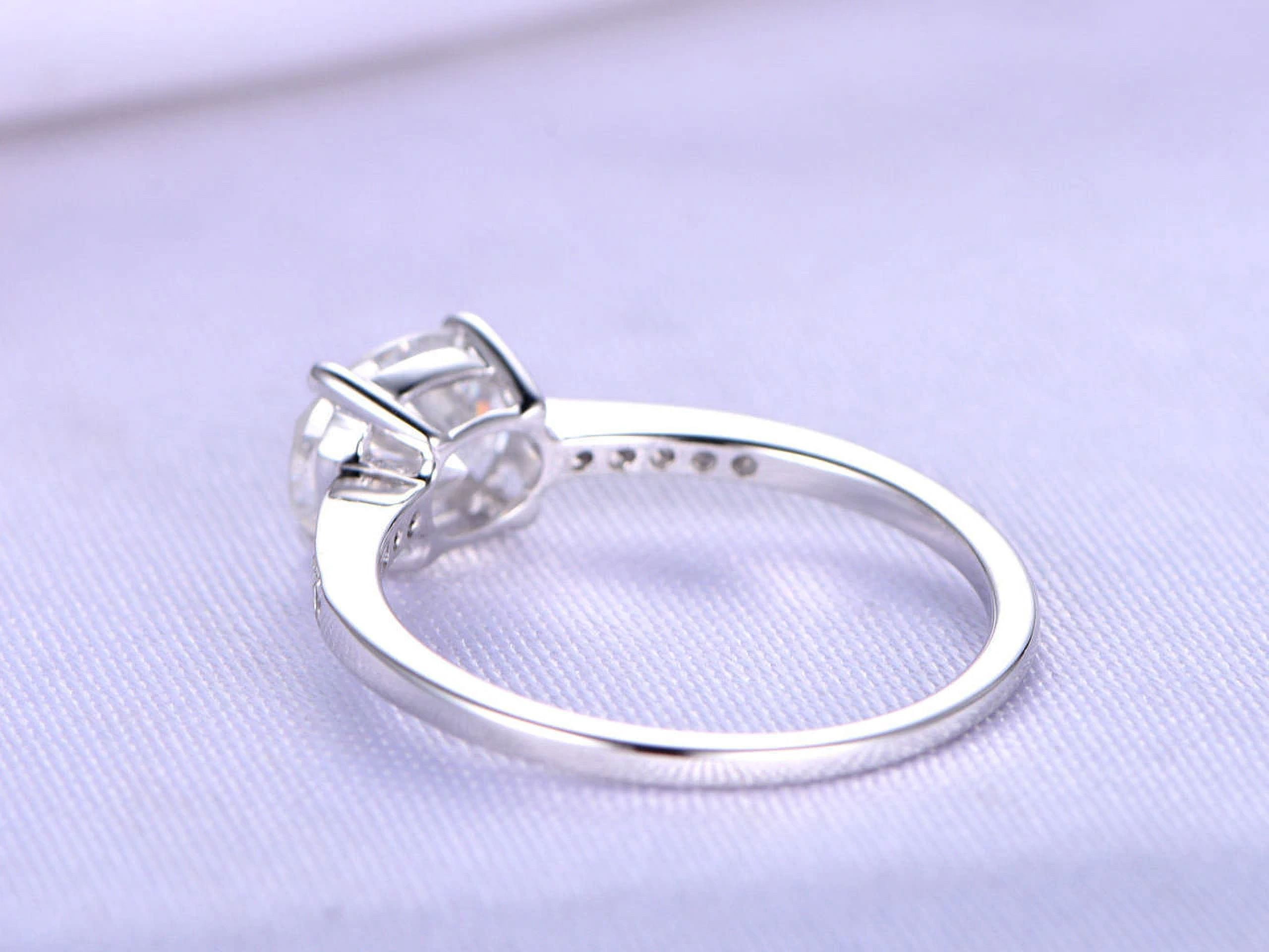HeartsAndYou 1.7ct East West Oval Cut Moissanite Accents Engagement Ring for Women 18k White Gold Over Silver