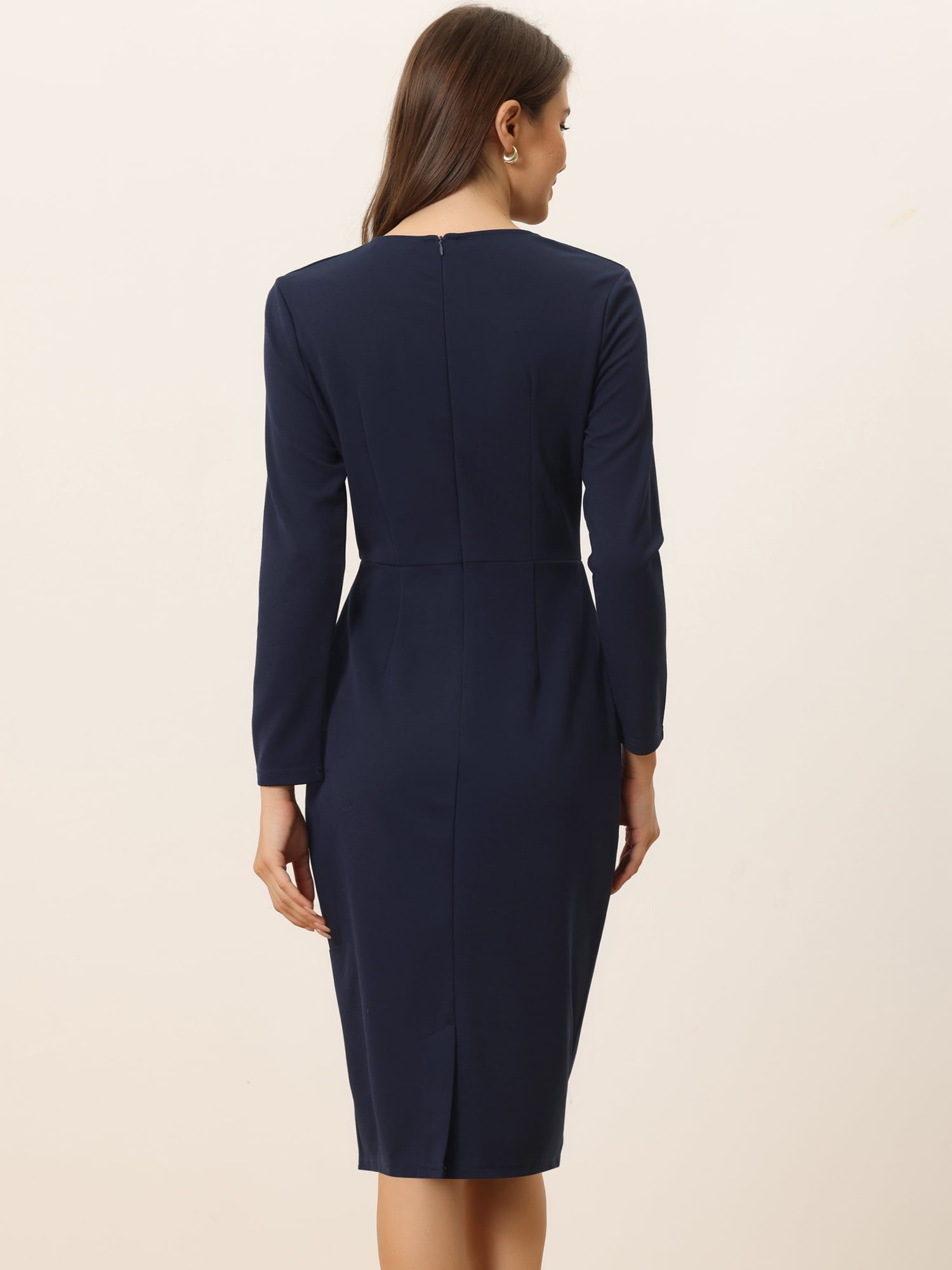 DARING DIVA Bodycon Round Neck 3/4 Sleeve Peplum Wear Sheath Dress XS Navy Blue