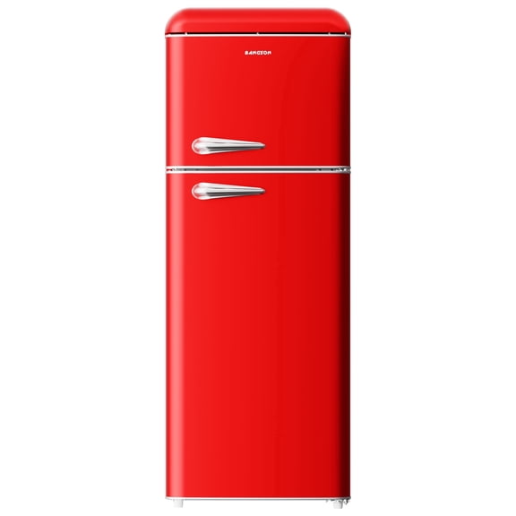 BANGSON 7.5 Cu.Ft Retro Fridge with Top Freezer for Vintage-Style Kitchen, Apartment & Office， 5 Adjustable Temperature, Red