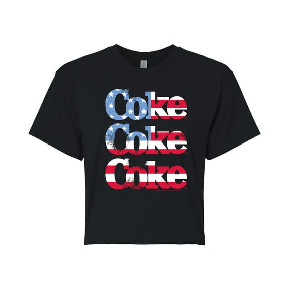 Coca-Cola - Coke Repeated Distressed Flag Fill - Juniors Cropped Cotton Blend T-Shirt