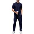 thumbnail image 2 of Men'S Quarter Zip Short Sleeve Top & Jogger Pants 2 Piece Outfit Navy Blue XXL, 2 of 7