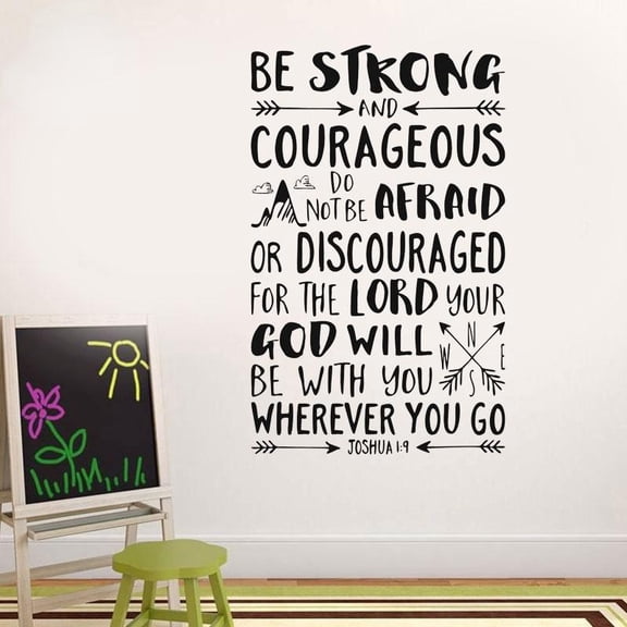 Joshua 19 Wall Decal Quote Be Strong And Courageous Wall Vinyl Sticker Nursery Decor Art Bible Verse Boy Room Compass Arrow 42x68cm