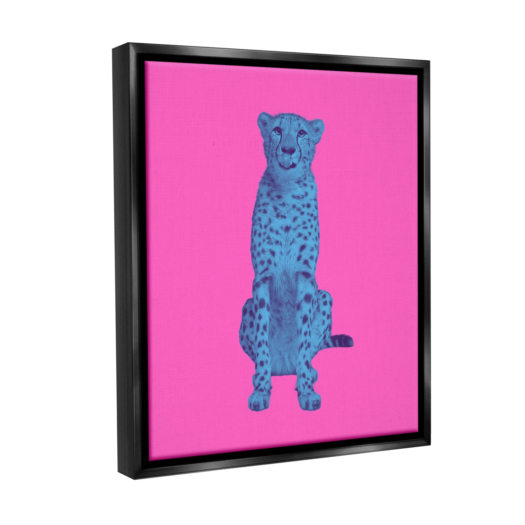 Stupell Industries Leopard on Vivid Pink Animals & Insects Painting Black Floater Framed Canvas Art Print Wall Art, 17 x 21