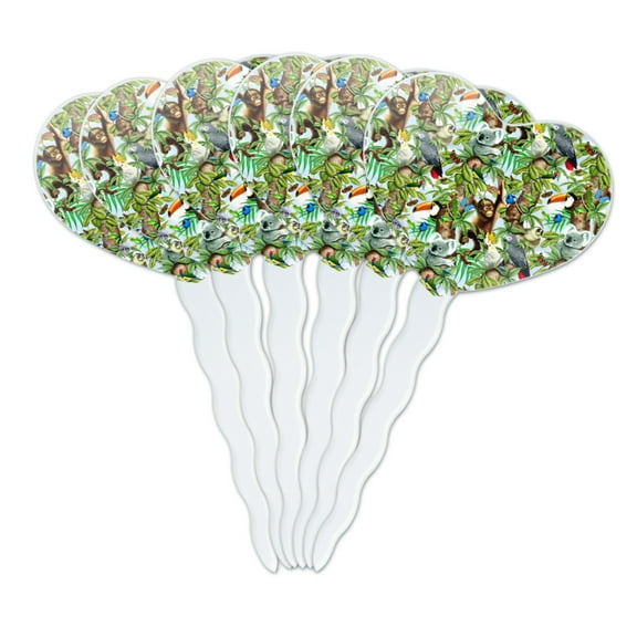 Animal Tree of Life Monkey Koala Toucan Pattern Heart Love Cupcake Picks Toppers Decoration Set of 6