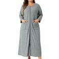 thumbnail image 2 of Agnes Orinda Women's Plus Size Sleepwear Zipper Front 3/4 Sleeve Robe Bathrobes Maxi House Nightgown with Pockets 2X Gray, 2 of 6