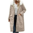 thumbnail image 3 of Women Winter Jackets Detachable Faux Fur Collar Hooded Front Zip Button Long Outwear Thermal Stylish Coat With Pockets (3XL, Khaki), 3 of 8