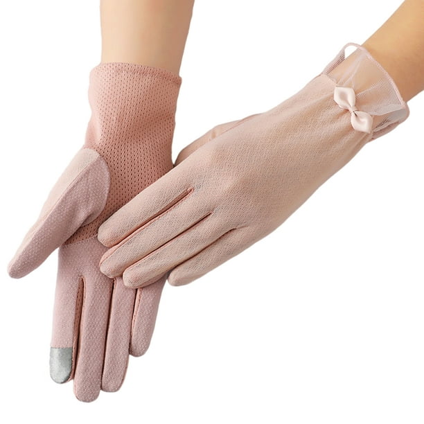 Sunscreen Gloves Lace Style Ice Silk Thin Mesh Breathable Sun Block Elegant Women  Mittens Summer Accessories Costumes Supplies pink 