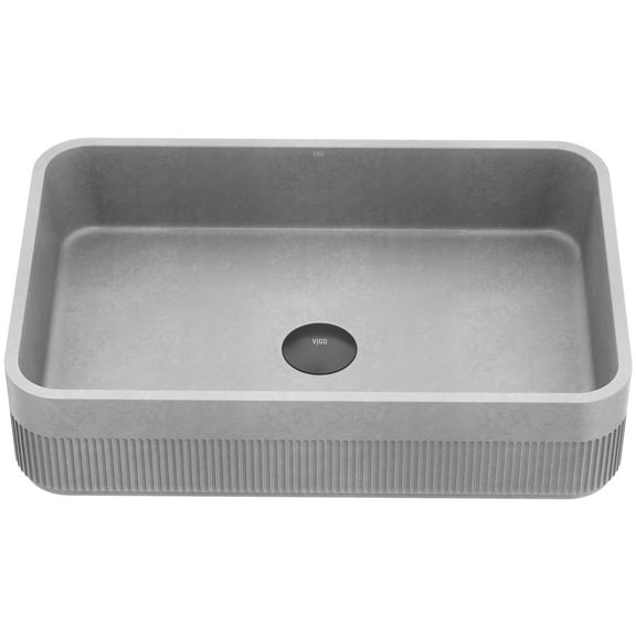 VIGO Cypress Modern Gray Concreto Stone 21 in. L x 14 in. W x 5 in. H Rectangular Fluted Bathroom Vessel Sink