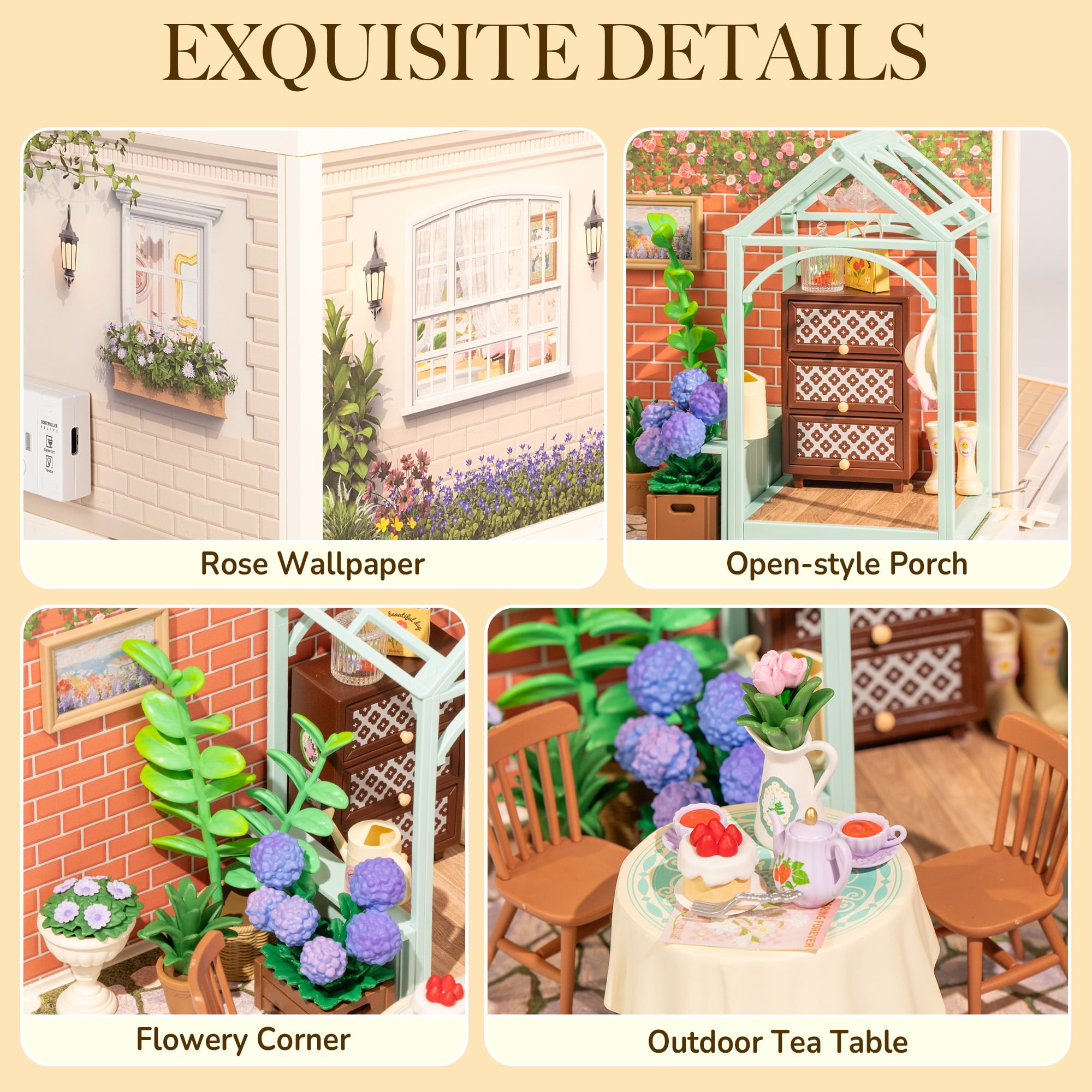 ROBOTIME Super Creator DIY Miniature Dollhouse Kit-Blooming Tea Garden,Plastic Tiny House Building Set Craft Kits,Gifts for Teens Adults
