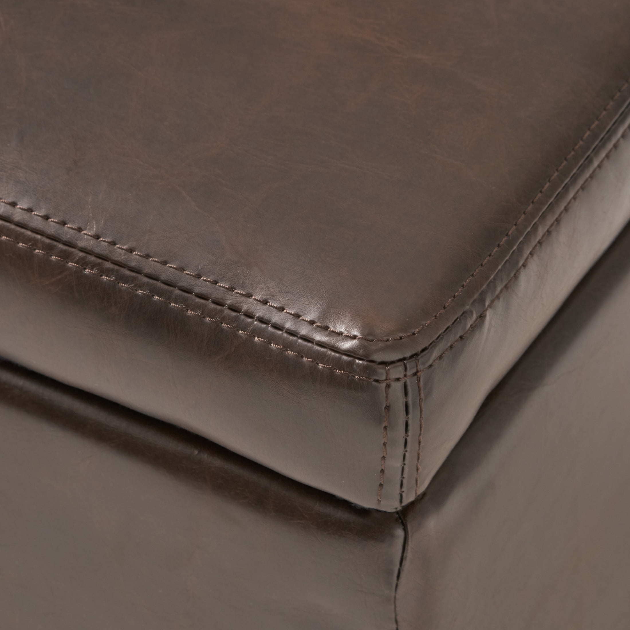 Canterbury Upholstered Storage Ottoman Bench, Brown Faux Leather, Dark Brown