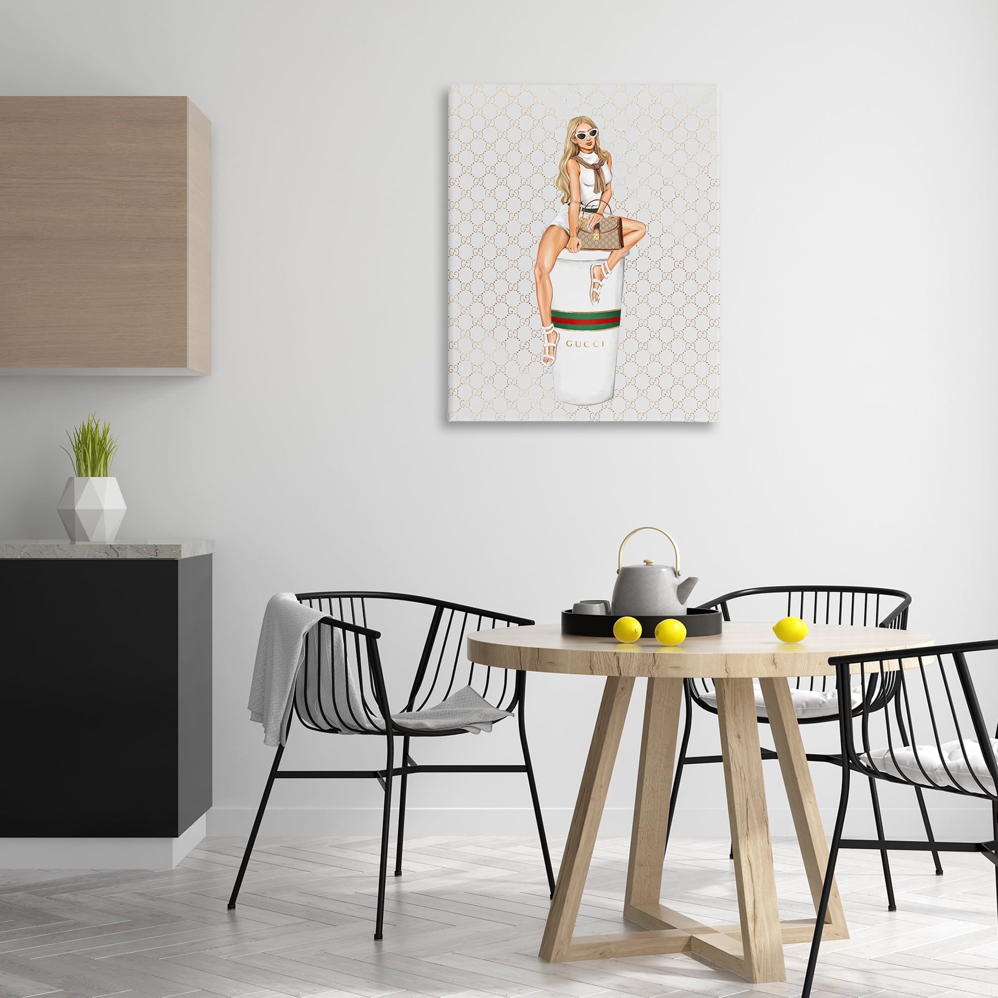Stupell Industries Trendy Girl & Coffee Novelty Painting Gallery Wrapped Canvas Art Print Wall Art, 30 x 40