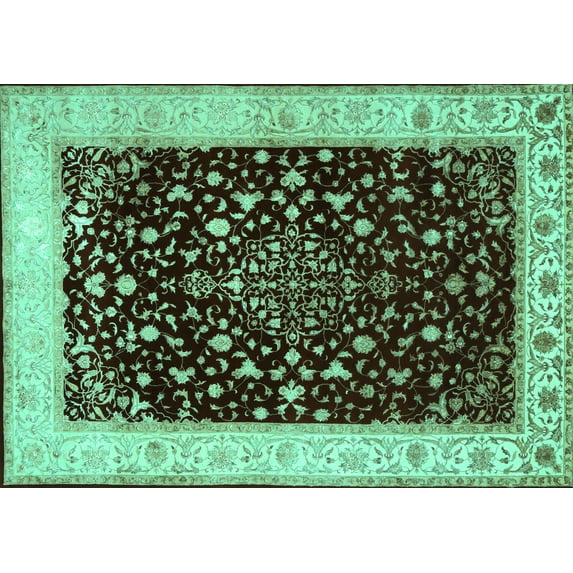 Ahgly Company Machine Washable Indoor Rectangle Persian Turquoise Blue Traditional Area Rugs, 5' x 8'