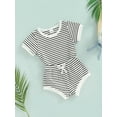 thumbnail image 3 of Seyurigaoka 2 Pieces Baby Boy Girl Summer Clothing Stripe Knit Round Neck Short Sleeve Top + Triangle Shorts Outifts, 3 of 9