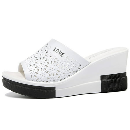 

Women‘s Wedge Heeled Slippers Open Toe Platform Round Toe Slip-on Casual Slides Women‘s Comfy Indoor & Outdoor Shoes