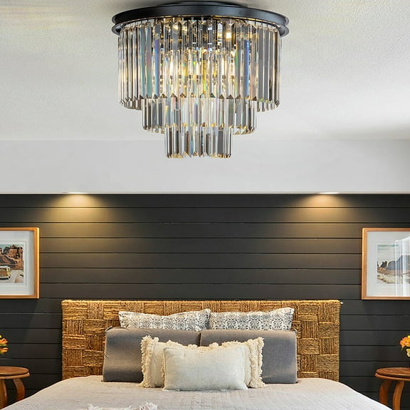 ALOADECOR 6-Light Matt Black Ceiling lights with Crystals Farmhouse Chandelier