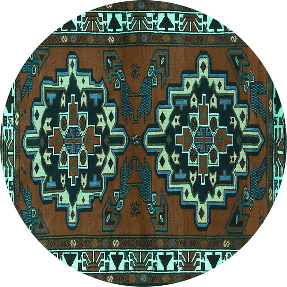 Ahgly Company Indoor Round Persian Turquoise Blue Traditional Area Rugs, 7' Round