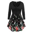 thumbnail image 1 of Camiseta Acanalada Diseño Impreso Floral Tamaño Grande Rosegal Mangas largas de talla grande, 1 of 5