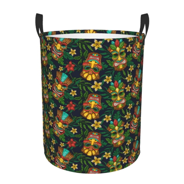 Balery Mask Tropical Flower Cesta de ropa redonda con asas, impermeable, independiente, para ropa, juguetes, dormitorio y familia-Medium