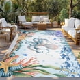 thumbnail image 2 of Octopus Coastal Outdoor Rug for Patio/Deck/Porch, Non-Slip Large Area Rug 5 x 7 Ft, Summer Nautical Starfish Coral Ocean Indoor Outdoor Rugs Washable Area Rugs, Reversible Camping Rug Carpet Runner, 2 of 8