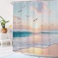 thumbnail image 3 of Ocean Beach Shower Curtain Pink Hawaiian Nautical Coastal Sunset Sunrise Bathroom Curtain Sea Birds Scenery Seaside Waves Nature Bathroom Accessories Decor Fabric with Hooks-48"W x 72"L (Pack of 1), 3 of 7