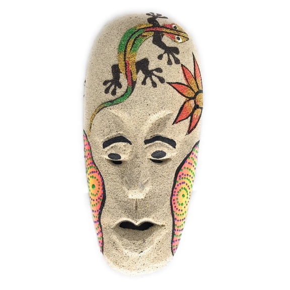 Sand Tiki Mask 8" w/ Gecko - Decorative Primitive Art | #wib370720c