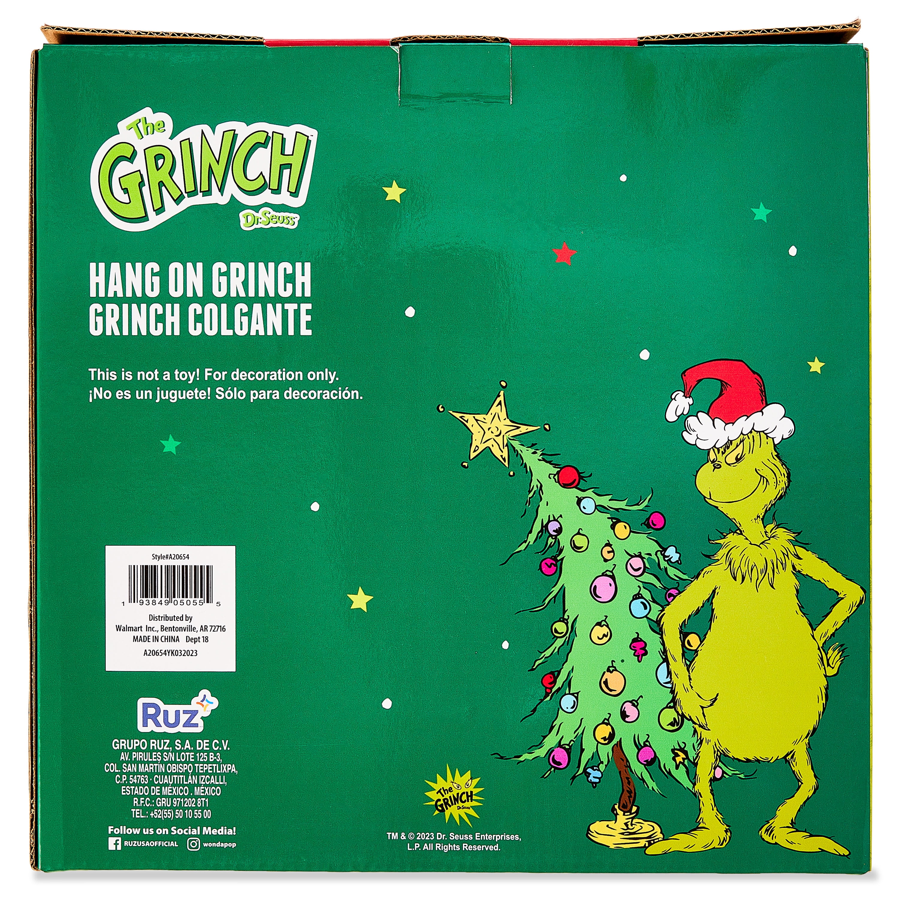 Hang On GRINCH Christmas Decoration Outdoor Indoor Dr Seuss 5 Ft Hanging  Grinch