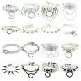 thumbnail image 2 of K-KED Gothic Punk White Pu Leather Spiked Rivet O-Ring Collar Stud Choker Necklace-Heart-Shaped Ring Belt 40cm, 2 of 9
