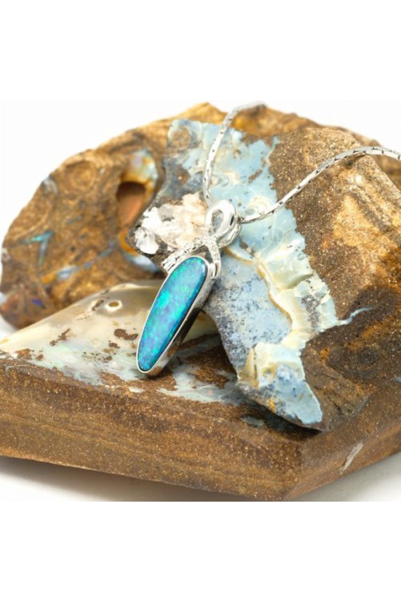 DEEP GALAXY FLASH 14KT WHITE GOLD & DIAMOND NATURAL AUSTRALIAN OPAL NECKLACE