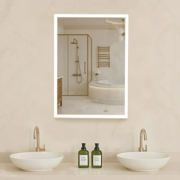 VEVOR Lighted Medicine Cabinet with Mirror, 20 x 28 in Recessed or Wall Mount, 3 Color Dimmable LED Bathroom Medicine Cabinet with Sensor Light, Adjustable Shelve Storage, Memory Defog Function