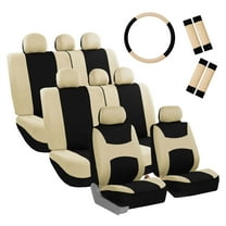 FH Group Light & Breezy Seat Covers for Auto, 3 Row 8 Seaters Full Covers with Steering/Belt Pad Cover, Beige and Black