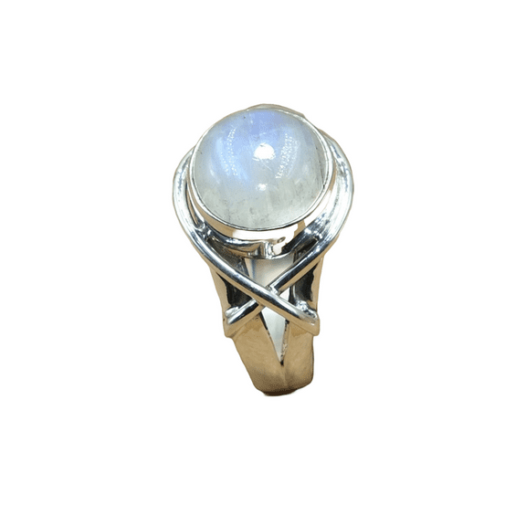 Natural Blue Fire Rainbow Moonstone Gemstone 925 Sterling Silver Handmade Wedding Engagement Ring Gift Jewelry for Women