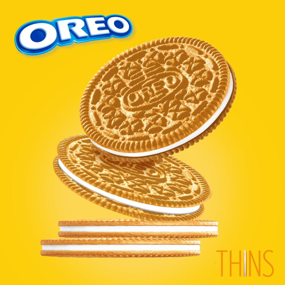 Pack of 3 OREO Thins Golden Sandwich Cookies Family Size, 11.78 oz (packaging may vary)