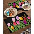 thumbnail image 2 of Easter Placemats Set of 4, Tulip Black Backdrop Placemat for Dining Table Decorations, Spring Flower Floral Place Mats, Spring Table Mats for Kitchen Dinner Seasonal Holiday Party Decor, 2 of 5