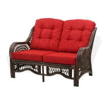 Malibu Lounge Loveseat Sofa ECO Natural Rattan Wicker Handmade Design w/Burgundy Cushions, Dark Brown
