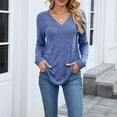 thumbnail image 2 of FAIWAD Womens Tops Casual V Neck Long Sleeve Solid Color Tshirts Fall Winter Lightweight Basic Loose Blouses, 2 of 9