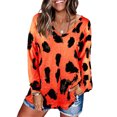 thumbnail image 3 of Haut pour Femme Blouse Imprimée à Manches Longues Haut Décontracté pour Femme Imprimé Col en V Chandail Ample à Enfiler, Orange, P, 3 of 3