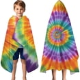thumbnail image 3 of Colorful Rainbow Tie Dye Spiral Pattern Hooded Bath Towel，60"x35" for Ages 3 To 12 Kids, Quick Dry Lightweight Soft Microfiber Hood Beach Towel Cover Up for Kids, 3 of 7