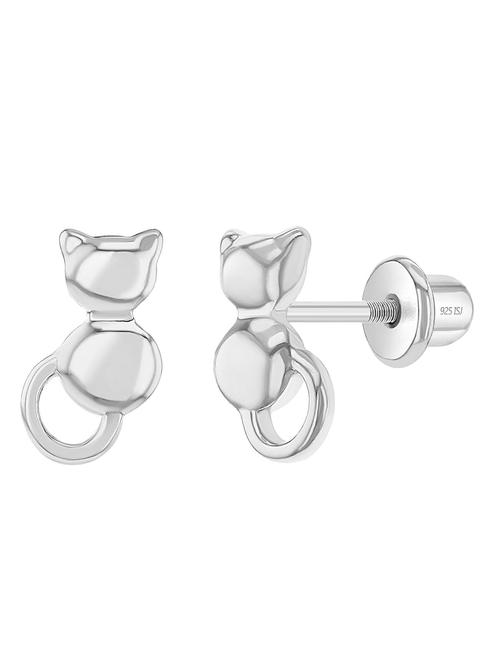 925 Sterling Silver Ladies Girls Ginger CAT with Bow Stud Earrings & Gift Box 