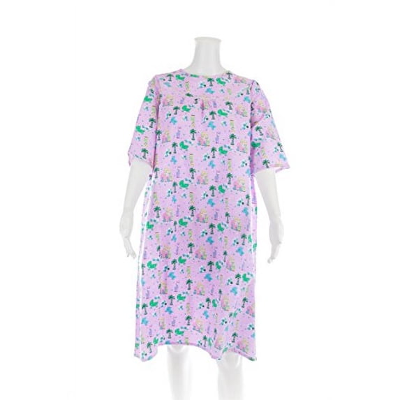 Women's Adaptive Flannel Backwrap Gown - Fun Prints with Lavender Background - (Large)