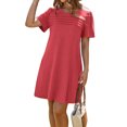 thumbnail image 5 of Solid Color Women Short Sleeve Front Pleated Summer Mini Shirt Dress, 5 of 6