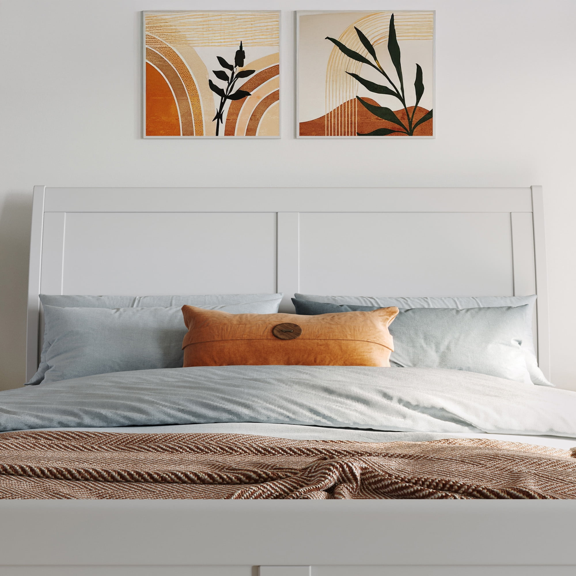 AFI Portland Full Low Profile Platform Bed with Matching Footboard, White
