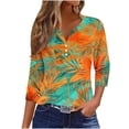 thumbnail image 1 of Blusas para las Mujeres Casual Impreso 3/4 Mangas Cuello en V Botón de Ocio Top Blusa Tops para las Mujeres, 1 of 8