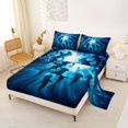 thumbnail image 2 of Castle Fairy Underwater Hammerhead Silhouette King Sheets 4pcs,Sun Ray Deep Blue Ocean Graphic Bedding,Midnight Teal,1 Fitted Sheet,1 Flat Sheet and 2 Pillowcases, 2 of 6