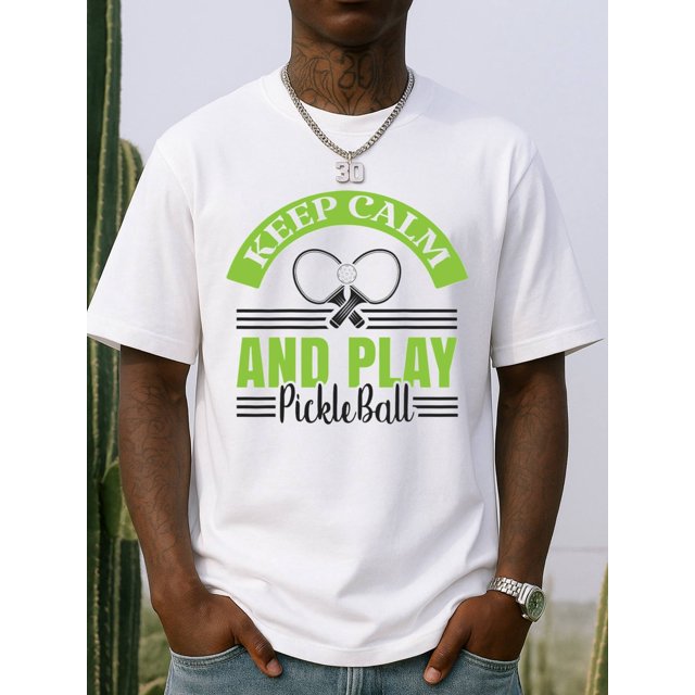 T Shirt Men'S Fun Pickleball Pattern | Keep Calm And Pickleball Slogan Plus Size Available