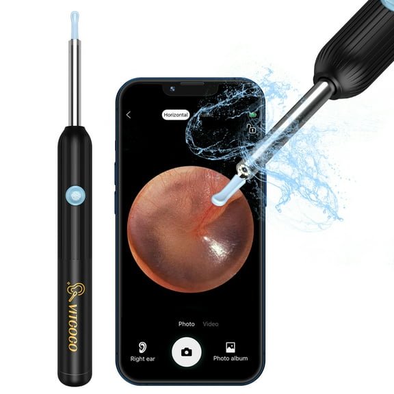 VITCOCO Ear Wax Removal, Wireless Ear Cleaner with 1920P Camera, Ear Wax Removal Tool with 6 LED Lights, 3.9mm Ear Camera Otoscope with 6 Spoons, Ear Cleaning Kit for iPhone, iPad, Android Phones